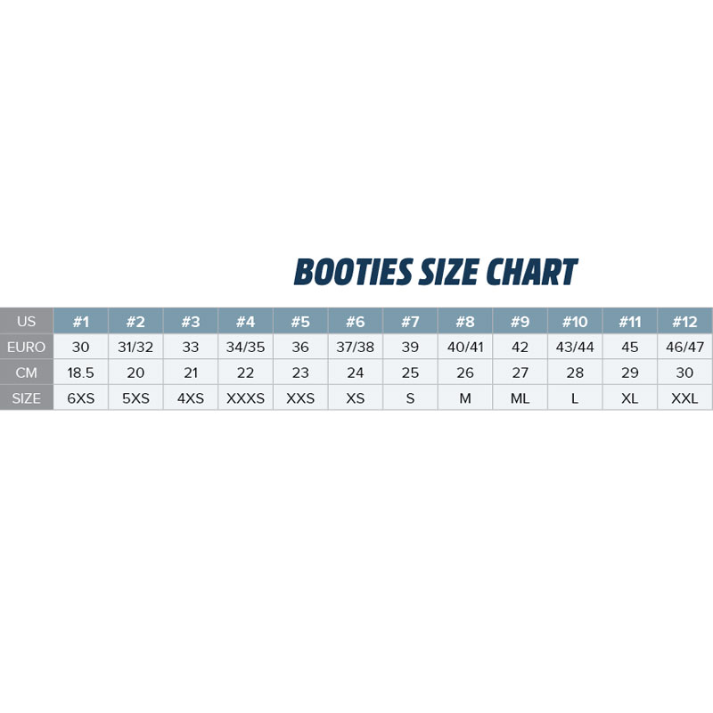 IST Booty size chart